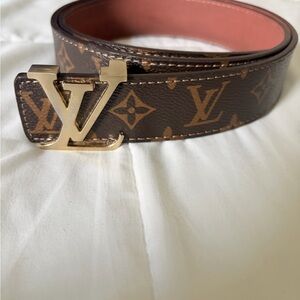 Authentic Louis Vuitton Brown Monogram Belt with Gold Buckle